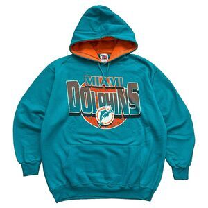 VTG 90s Miami Dolphins Hoodie Men's Size XL Team Rated USA Made Teal Orange
